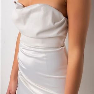 VEGAN LEATHER AND SATIN MAXI DRESS